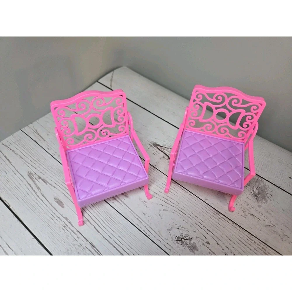 2pc Bright Pink Purple Dollhouse Chairs Barbie Chelsea Size